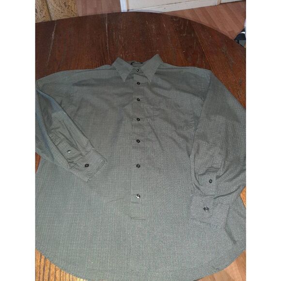 Mens 15-15.5 Arrow Wrinkle Free Dark Grey Long Sleeve Button Front Dress Shirt - Picture 1 of 3